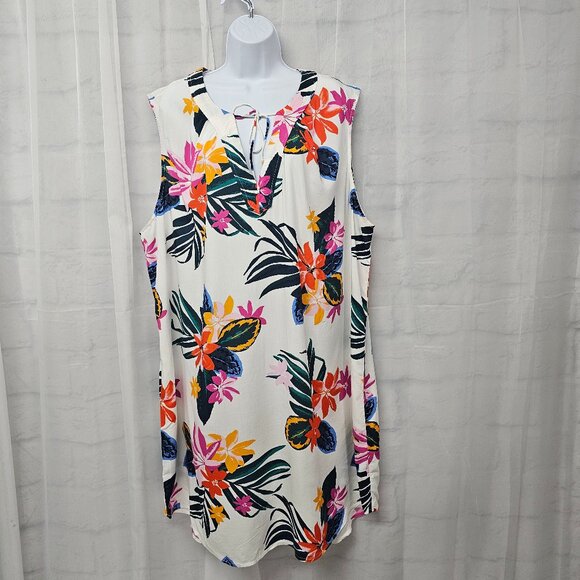 Old Navy Dress Tropical Floral Hawaiian Sleeveless White Orange 2XL - Picture 10 of 10